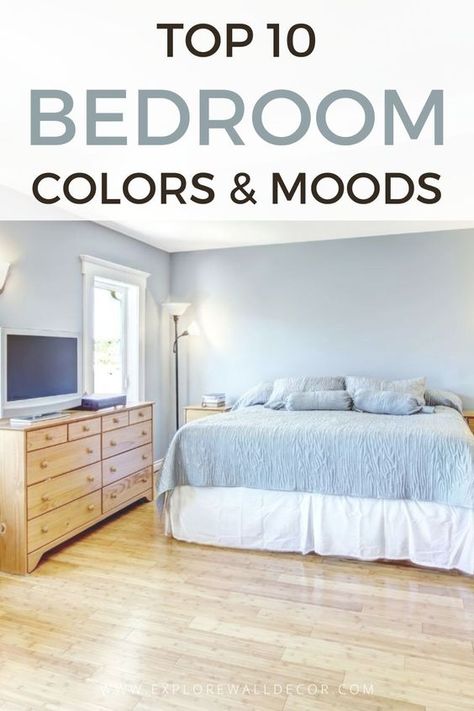 Let’s talk bedroom colors and moods for a minute. If you’re getting ready to paint or decorate your sleeping space, you might be wondering what’s the best color scheme for you…and why. Color can absolutely affect the way you feel, so you should carefully consider the way your chosen hues affect your mood. And that’s why we’re here today. In this article, we’ll discuss color psychology as well as the most popular bedroom colors, plus the moods they evoke. #affiliate Uplifting Bedroom Colors, Soothing Room Colors, Bedroom Color Combinations Ideas Cozy, Guest Bedroom Colours, Best Primary Bedroom Colors, Restful Bedroom Colors, Calm Peaceful Bedroom Ideas, Bedroom Theme Ideas Color Schemes, Paint Colors For Bedroom Walls Calming