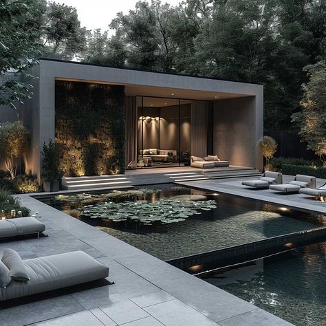 19+ Chic Pool Landscaping Designs to Elevate Your Outdoor Space • 333+ Images • [ArtFacade] Landscaping Around Patio, Outdoor Pavilion, Courtyard Design, Modern Pools, Modern Backyard, Terrace Design, Money Aesthetic, Dream House Exterior, Modern Landscaping