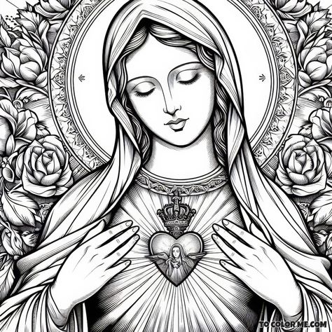 Maria Drawing, Sacred Heart Devotion, Mother Mary Pictures, The Immaculate Heart Of Mary, Eucharistic Adoration, Faith Journal, Immaculate Heart Of Mary, Blessed Mary, Heart Of Mary