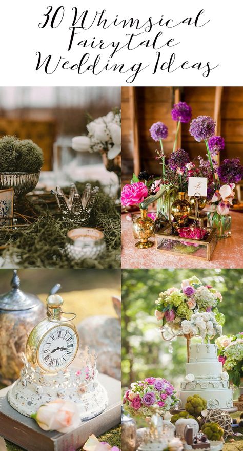 30 Ideas for a Whimsical Fairytale Wedding - A PRINCESS INSPIRED BLOG Southern Fairytale Wedding, Poetry Wedding Decor, Enchanted Wedding Bouquet, Fairy Whimsical Wedding, Fairytale Wedding Reception Decor, Fairytale Wedding Theme Romantic, Fairy Themed Bridal Shower Ideas, Princess Wedding Theme Fairytale, Magical Wedding Invitations