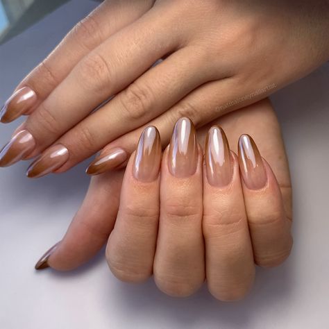 Brown Chrome Ombre Nails, Brown Ombre Chrome Nails, Ombré Brown Nails, Colour Ombre Nails, Ombre Brown Nails, Chrome Ombré Nails, Chrome Nails Ombre, Chrome Ombre Nails, Brown Chrome Nails