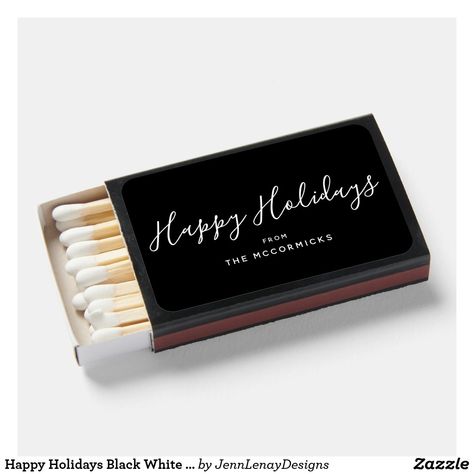 Happy Holidays Black White Script Personalized Matchboxes Black Wedding Favors, Wedding Matches Favors, Matchbox Wedding Favors, Wedding Match Boxes, Personalized Match Boxes, Personalized Matches, Modern Minimalist Wedding, Sparkle Wedding, Love Sparkle