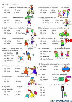 Simple Present Tense test-2 Language: English Grade/level: 5-9 School subject: English as a Second Language (ESL) Main content: Present Simple Other contents: Choose the best one. Simple Present Tense Worksheets, Tense Worksheet, Present Simple Tense, Tenses Exercises, English Tenses, Presente Simple, Materi Bahasa Inggris, Test For Kids, Simple Present Tense