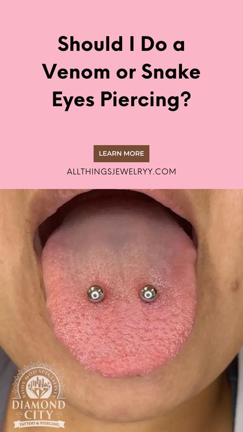 If you want to stand out with a tongue piercing, look no further than the venom tongue piercing. It’s a double piercing on the tongue. Like all other piercings, you must make an informed decision before getting one. In this guide, we’ll share everything you need to know, from the procedure to the risks involved. Types Of Tounge Piercings, Surface Tounge Piercing, 2 Tongue Piercing, Venom Piercing Tongue, Frog Bites Piercing, Types Of Tongue Piercings, Different Tongue Piercings, Venom Tongue Piercing, Frog Eyes Piercing Tongue