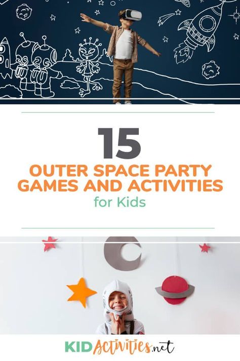 A collection of outer space party games and activities for kids. Great for your little astronauts birthday party or a space themed day in the classroom. #gamesforkids #kidactivities #games #funforkids #ideasforkids #kidgames Space Party Games, Space Birthday Party Games, Space Games For Kids, Space Play, Astronaut Party, Birthday Party Games For Kids, Astronaut Birthday, Outer Space Party, Space Activities