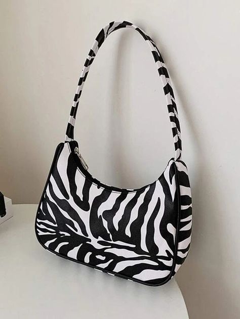 Zebra Print Accessories, Shein Bags, Zebra Bag, Zebra Print Bag, Fancy Bags, Baguette Bag, African Safari, Safari Animals, Shoulder Tote Bag