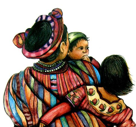 1-CLAUDIA TREMBLAY The family, mother and children art print Guatemalan Art, Creation Photo, Creation Art, Mother Art, Tikal, Indigenous Art, Mexican Art, Mother And Child, African Art