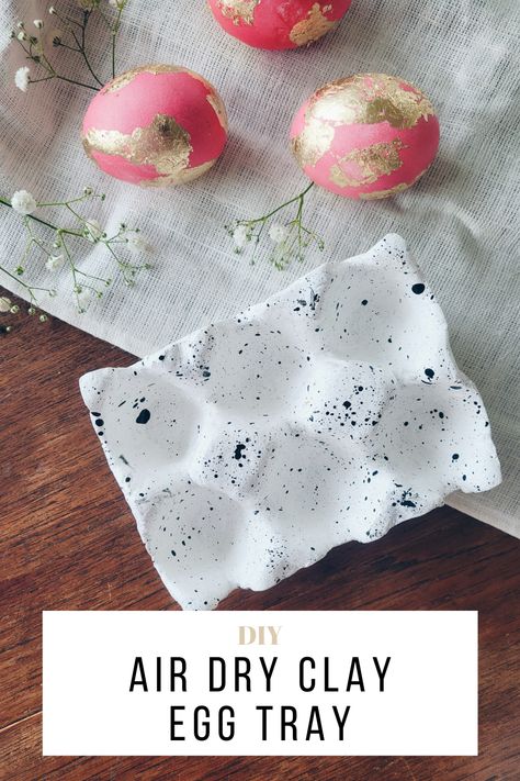 egg tray made out of air dry clay surrounded by 
 pink gilded eggs Diy Easter Clay Ideas, How To Make Ceramic Egg Tray, Diy Air Dry Clay Bowl, Diy Ceramic Egg Tray, Egg Carton Ceramic, Diy Clay Pottery, Diy Clay Egg Holder, Air Dry Clay Garden Ideas, Diy Clay Egg Tray