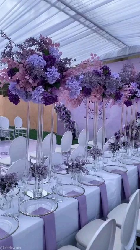 Purple Wedding Reception, Lavender Wedding Theme, Wedding Tent Decorations, حفل توديع العزوبية, Purple And Silver Wedding, Purple Wedding Decorations, Purple Wedding Theme, Dream Wedding Decorations, Wedding Planning Decor