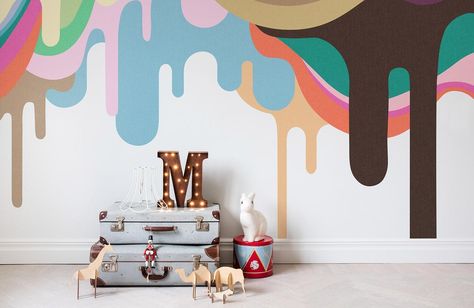 Dripping Ice Cream, Ice Cream Wallpaper, Murals For Kids, Cream Walls, Cream Wallpaper, Creative Walls, Art Deco Wallpaper, Kids Wall Murals, Wallpaper Designs