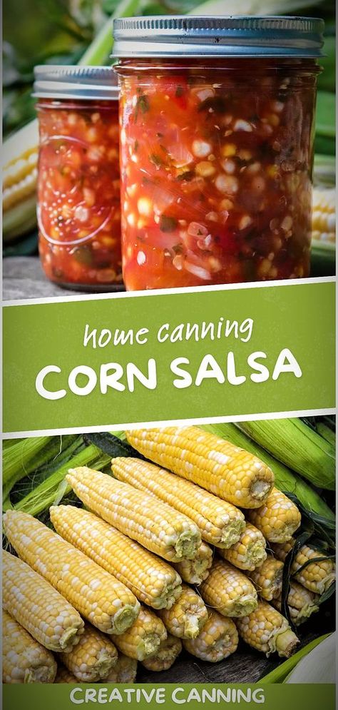 Spice up your canning corn recipes collection with a homemade corn salsa designed for water bath canning. Ideal as a topping for fish tacos or as a dip, this salsa recipe is a delightful break from the usual pressure canning process for corn. Enjoy this tangy treat all year round. Homemade Corn Salsa Recipe, Homemade Corn Salsa, Canning Corn, Fresh Corn Salsa, Canned Salsa Recipes, Salsa Canning Recipes, Water Bath Canning Recipes, Corn Salsa Recipe, Pressure Canning Recipes