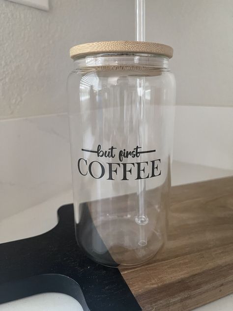 Glass Tumbler Design, Business Vision, Coffee Jars, Coffee Cup Design, Glass Coffee Cups, First Coffee, For Her Gifts, Coffee Tumbler, But First Coffee