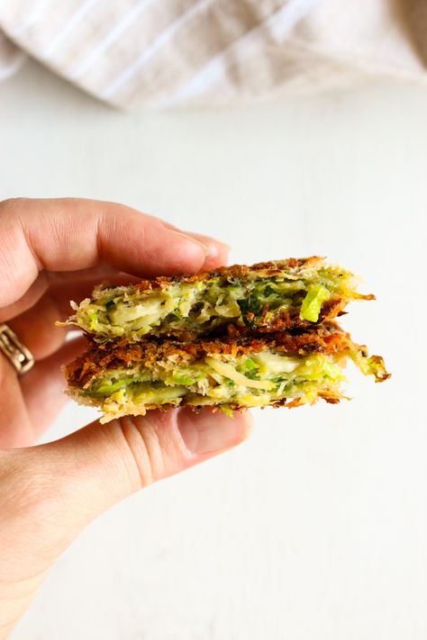 Brussels Sprout Fritters Brussel Sprouts Balsamic, Balsamic Brussel Sprouts, Vegan Egg Substitute, Paleo Sides, Slender Kitchen, Baby Led Weaning Recipes, Brussels Sprout, Sprout Recipes, Fritter Recipes