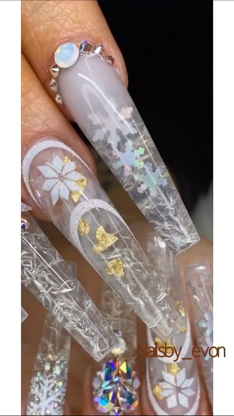 Icicle Nails, Sharpie Nail Art, Christmas Nail Designs Acrylic, Snow Nails, Nail Tutorial Videos, Band Nails, Asian Nails, Red Acrylic Nails, Nail Art Disney