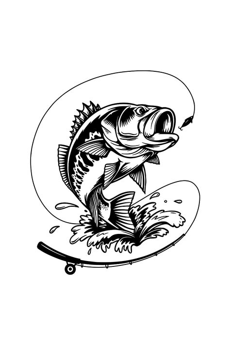 Largemouth Bass SVG,Bass Laser cut,Bass Vector,Bass Cricut,Bass Cut file,Fish Hook Svg,Bass Fishing Svg,Bass fishing shirt,Fish Svg,Fishing PNG Bass Fishing Tattoo Ideas, Bass Jumping Out Of Water Drawing, Forever Fishing Tattoo, Fishing Drawings Easy, Fishing Drawing Ideas Easy, Fishing Tattoo Stencil, Cricut Fishing Projects, Cricut Fishing Shirt Ideas, Bass Fishing Tattoo For Men