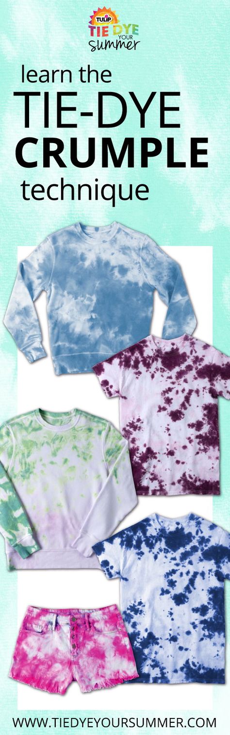 Rock one of the hottest tie-dye trends right now without folding, twisting or even tying - just straight up crumpling! #tiedye #diytiedye #tiedyetechnique #tiedyecrumple #howtotiedye #tiedyeideas Bleach Techniques, Tie Dye Crumple, Sunflowers Tattoos, Shirt Bleaching, Crumple Tie Dye, Tulip Tie Dye, Dye Projects, Ty Dye, Diy Tie Dye Techniques