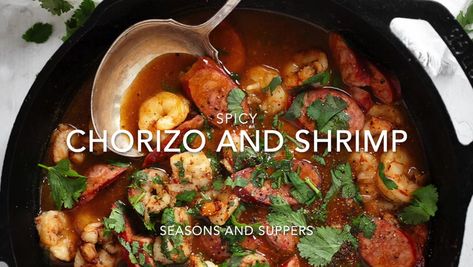 Chorizo Shrimp Recipes, Shrimp And Polenta, Shrimp Seasoning, Shrimp Recipe, Shrimp Recipes, Polenta, 30 Minutes, Prawn Recipes