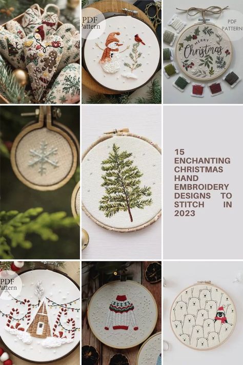 Discover a world of Christmas hand embroidery with 15 unique designs. From vintage motifs to contemporary patterns, this collection caters to all skill levels. Dive into festive themes like snowmen, Christmas trees, and cozy cabins. Perfect for gifting or home decor. Visit now to start your holiday stitching journey! Hand Embroidery Christmas Ornaments Free Pattern, Vintage Christmas Embroidery Patterns, Free Christmas Embroidery Designs, Small Christmas Embroidery Patterns, Winter Embroidery Patterns Free, Christmas Hand Embroidery Patterns Free Printable, Christmas Tree Embroidery Patterns, Embroidery Patterns Vintage Free, Embroidery Christmas Patterns