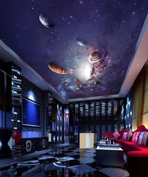 Galaxy Ceiling, 3d Wallpaper Ceiling, Basement Movie Room, Galaxy Room, Decal Wallpaper, Ceiling Wallpaper, Vinyl Doors, Wall Stickers Wallpaper, Ceiling Murals