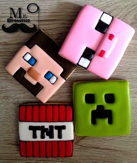 Minecraft Torte, Minecraft Cookies, Royal Icing Sugar Cookies, Icing Sugar Cookies, Minecraft Party Decorations, Minecraft Birthday Cake, Cookies Cupcake, Royal Icing Sugar, Sugar Cookie Royal Icing