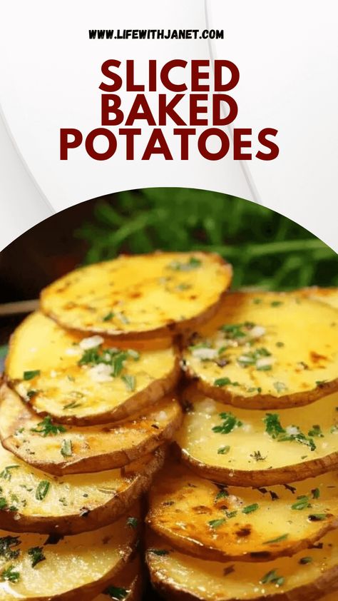 Enjoy these thinly sliced potatoes baked to perfection. A delightful crunch in every bite, perfect for any side dish! Oven Baked Sliced Potatoes, Sliced Baked Potatoes, Parmesan Potato Stacks, Baked Potato Slices, Crispy Baked Potatoes, Parmesan Potato, Potato Stacks, Potatoes Baked, Potatoes In Oven