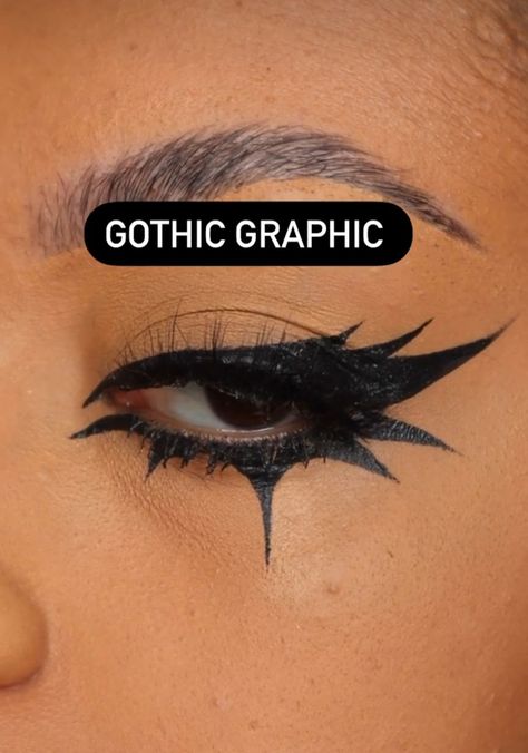 Unique Black Eyeliner Looks, Under Eye Graphic Liner, Red And Black Grunge Makeup, Dramatic Graphic Liner, Punk Rock Eyeliner, Black Eyeliner Looks Creative, White Eyeliner With Black Eyeliner, Funky Eyeliner Black, Emo Eyeliner 2000s