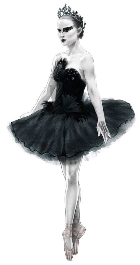 Black Swan Drawing, Black Swan Outfit, Black Swan Ballerina, Halloween Ballerina, Halloween Constumes, Dark Fashion Photography, Black Dress Halloween Costume, Ballet Illustration, Swan Costume