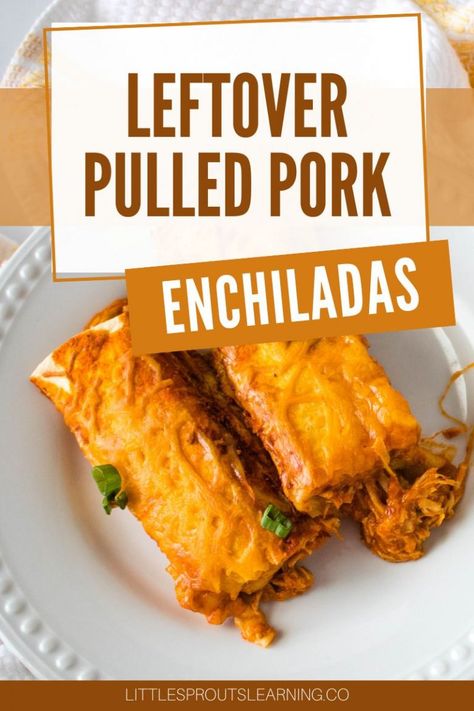 These leftover pulled pork enchiladas are a perfect way to use up leftover pork roast. With just a few ingredients, you can whip dinner up in minutes. Leftover Pulled Pork Recipes Enchiladas, Leftover Pork Loin Recipes Ideas, Leftover Pork Roast Recipes, Leftover Pork Loin Recipes, Texmex Recipes, Leftover Pork Recipes, Leftover Pork Roast, Enchiladas Recipes, Pulled Pork Leftover Recipes