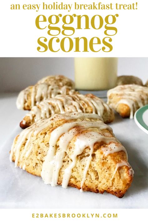 Eggnog Scones – e2 bakes brooklyn Eggnog Scones Holidays, Egg Nog Scones Recipe, Baking Recipes With Eggnog, Recipes That Use Eggnog, Sourdough Eggnog Scones, Baking With Eggnog, Holiday Scones Recipe, Egg Nog Baking Recipes, Scone Recipes Easy