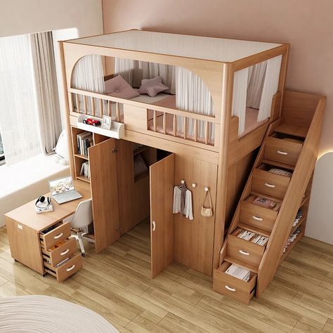 Bed Hacks, Cabin Beds For Kids, Small Room Makeover, Desk Wardrobe, Bedroom Ideas For Small Rooms Cozy, Children Bed, Loft Style Bedroom, Beds For Small Rooms, Loft Bed Plans