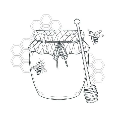 Free Vector | Hand drawn honey jar drawing illustration Jar Drawing Illustration, Cookie Jar Drawing, Jar Drawing Ideas, Honey Jar Drawing, Honey Pot Drawing, Honey Drawing, Jar Drawing, Doodle Art Drawing, Honey Jar