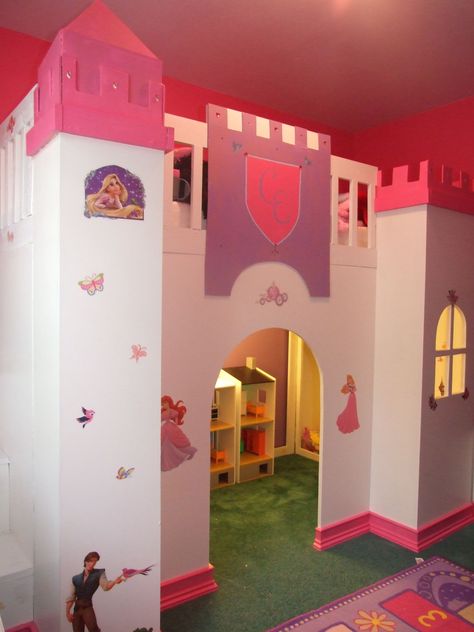 Castle Loft Bed, Bed With Stairs And Slide, Loft Bed Stairs, Princess Castle Bed, Loft Bed With Stairs, Build A Castle, Girls Loft Bed, Medieval Home Decor, Castle Bed