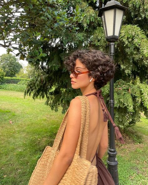 Beatnik Hairstyle, Short Hair Curly Haircuts, Floppy Bob Haircut, "bixie" Haircut 2022 Back View, Taylor Russell Hair Short, Short Hair With Curly Hair, Short Curly Hair Edgy, Short Hair Styles Pixie Curly, Women’s Short Hair Styles