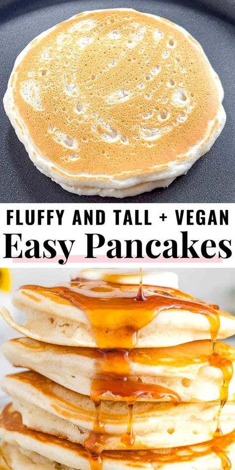 Soft, tall, fluffy, and easy to make, these vegan pancakes are the best pancakes you'll ever have. Keto Vegan Pancakes, Gluten Free Vegan Pancake Recipe, Homemade Vegan Pancakes Easy, Vegan Pancakes No Milk, Vegan Pancake Recipe Easy, Vegan Pancake Recipe 3 Ingredients, Vegan Breakfast Pancakes, Vegan Oven Pancakes, Easy Vegan Pancakes 3 Ingredients