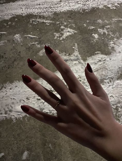 красные ногти Dark Natural Nail Designs, Chaotic Academia Nails, Dark Blood Red Nails, Vampire Aesthetic Nails, Vampire Nails Short, Short Vampire Nails, Dark Red Nails Aesthetic, Pomegranate Makeup, Tvd Nails