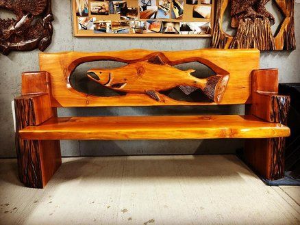 Some recent benches I've made Tree Branch Crafts, Reclining Rocking Chair, Log Bench, Starved Rock, Carved Bench, Dog Table, Chainsaw Carving, Rustic Home Design, Log Furniture