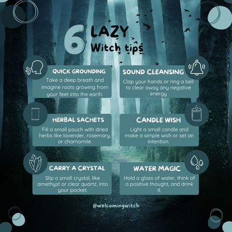 Here are 6 Lazy Witch Tips! . . . . . . . . . #witchlife #witchesofinstagram #moonmagick #witch #witchcraft #pagan #spiritual #Spirituality #witchytips #witchyaesthetic #babywitch #modernwitch #greenwitch #magickaltools #beginnerwitch #magickalsupplies #witchy #witchtok #witchyvibes #halloween #pagansofinstagram #witchessociety #witchesofig #welcomingwitch Witchy Things To Do At The Beach, Lazy Witch Tips, Halloween Ritual Witch, Witch Weekly Schedule, Witch Lifestyle Aesthetic, Minimalist Witchcraft, Lazy Witchcraft, Nocturnal Witchcraft, Witchy Basics