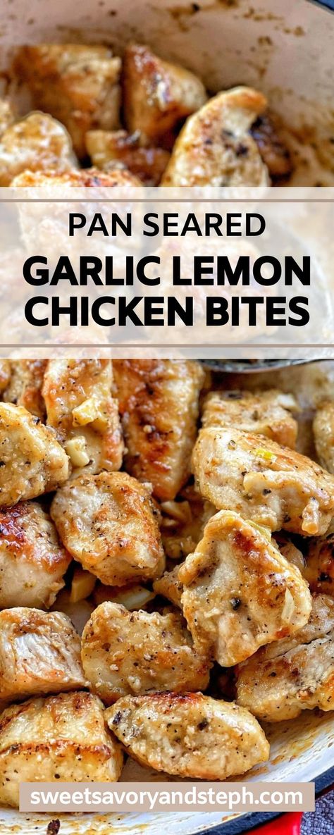 Lemon Chicken Bites, Pan Cooked Chicken Breast, Pan Seared Chicken Breast Recipes, Lemon Chicken Breast Recipes, Easy Lemon Chicken Recipe, Garlic Lemon Chicken, Garlic Chicken Breast Recipes, Chicken Bites Recipes, Pan Seared Chicken Breast