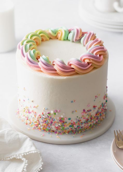 Rainbow Sprinkle Cake - Style Sweet Chocolate Cake Rainbow Sprinkles, Simple Birthday Cake With Sprinkles, Birthday Cake With Sweets, Sprinkle Shower Cake Ideas, Sprinkle Number Cake, Too Sweet Birthday Cake, Rainbow Cake Sprinkles, Rainbow Flower Cake Birthday, Simple 3rd Birthday Cake