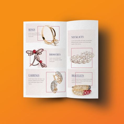 Jewellery Brochure Design, Jewellery Brochure, Idea Logo Design, Name Background, Kitty Party Themes, Website Ui Design, Idea Logo, Brochure Template Psd, Bi Fold Brochure