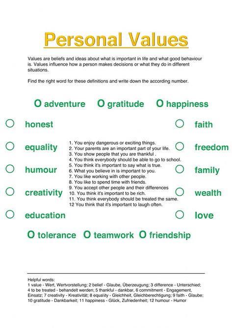 Personal Values Worksheet, Values Inculcation Activities, Values Clarification, Values Worksheet, Personal Core Values, Values List, Personal Qualities, Summative Assessment, Something Just Like This