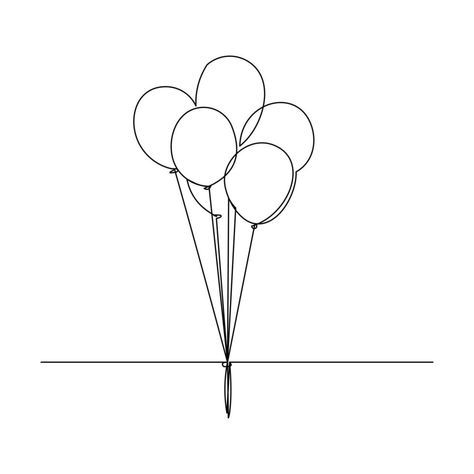 Continuous line drawing of birthday celebration balloon. Single one line art of decoration balloon concept design outline. Vector illustration Balloon Line Art, How To Draw Balloons, Htv Ideas, Tea Towels Embroidery, Design Outline, Decoration Balloon, Balloon Cartoon, Balloon Illustration, Celebration Balloons