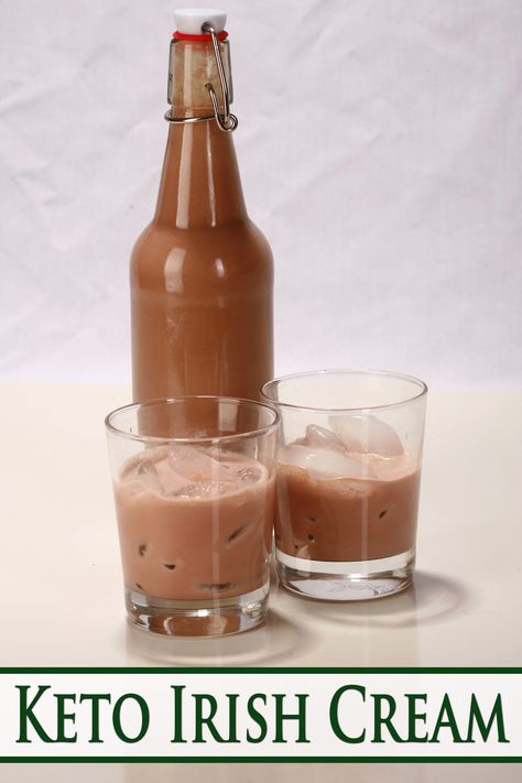 A bottle of keto Irish cream behind 2 short glasses of sugar-free irish cream on ice. Keto Baileys Irish Cream Recipe, Baileys Irish Cream Recipes, Keto Beverages, Keto Favorites, Keto Alcohol, Irish Cream Recipe, Irish Drinks, Irish Desserts, Baileys Recipes