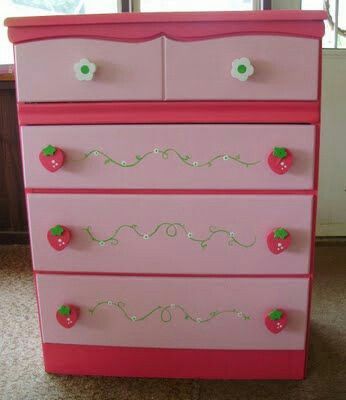 Strawberry Shortcake Dresser Strawberry Room, Strawberry Ideas, Strawberry Stuff, Rooms Decoration, Strawberry Shortcakes, Ella Rose, Children Furniture, Pink Room Decor, Cute Furniture