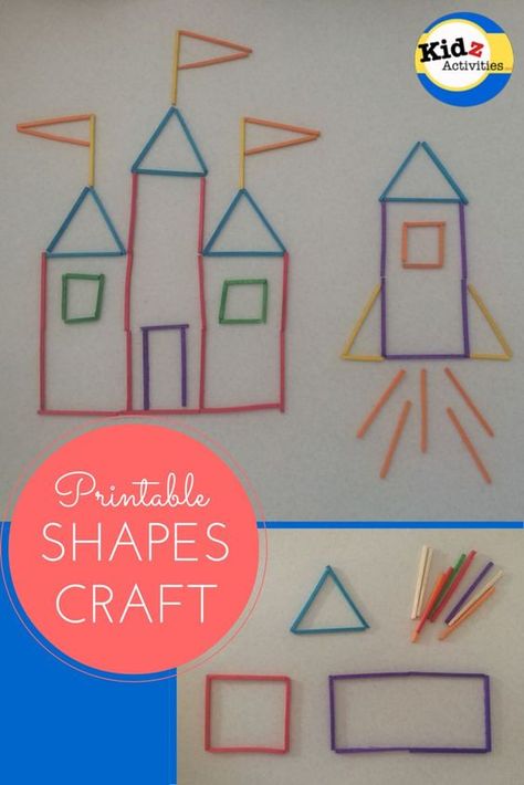 Fine motor -- Printable shapes craft: A Princess Castle and a Rocketship by Kidz Activities Matchstick Craft, Shapes Craft, Stem Activities For Kids, Castle Crafts, Fairy Tale Activities, Teaching Shapes, Printable Shapes, Eyfs Activities, Shapes Preschool