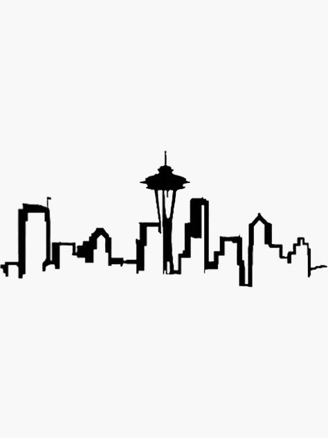 "SEATTLE SKYLINE " Stickers by aprilh124 | Redbubble Seattle Themed Tattoo, Seattle Tattoo Ideas, Seattle Drawing, Spaceneedle Seattle Tattoo, Seattle Skyline Tattoo, Seattle Skyline Drawing, Seattle Tattoo, Seattle Skyline Silhouette, Skyline Tattoo