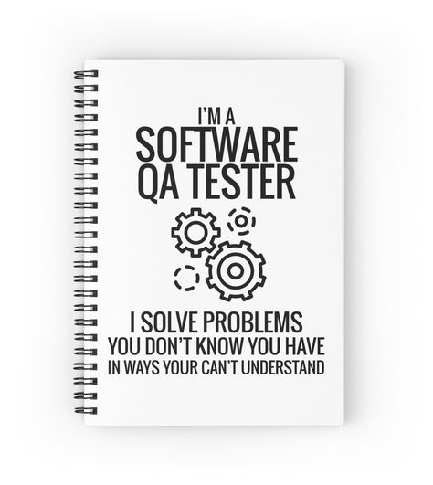 Spiral notebooks with high-quality edge-to-edge print on front. 120 pages in your choice of ruled or graph lines. Software QA Tester Design is an ideal gift for your Quality Assurance Testing specialist to wear with pride at an office party or reunion, team building event. Qa Tester Software Testing, Qa Tester, Software Tester, Team Building Events, Software Testing, Office Party, Office Parties, Spiral Notebooks, Software Engineer