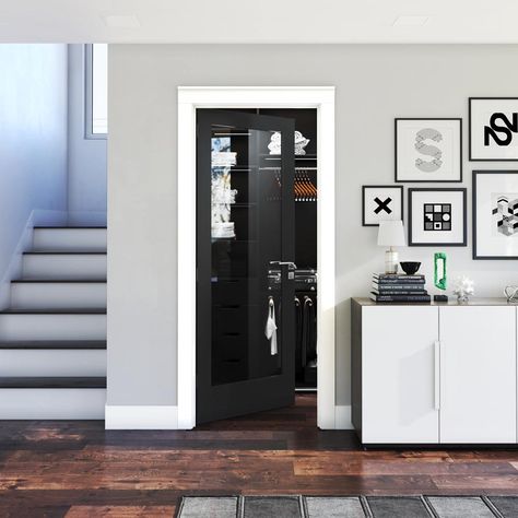 Interior Door With Glass Panel Above, Black French Doors Interior, Black Doors Interior, Black Glass Doors, Interior Doors With Glass Panels, Glass Panel Doors, Profile Door, Wood House Design, Paint Shakers