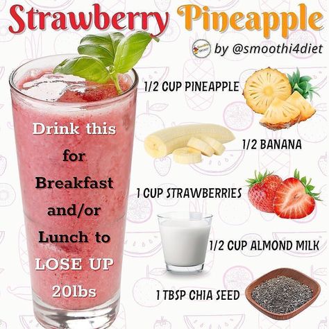 Smoothie Bounce | Weight loss on Instagram: “Strawberry Pineapple smoothie ✨If you’re looking for a complete life transformation over the next 3 weeks then you’re in the right place!…” Strawberry Pineapple Smoothie, Weight Smoothies, Fruit Smoothie Recipes Healthy, Pineapple Drinks, Easy Healthy Smoothies, Life Transformation, Vitamix Recipes, Breakfast Smoothie Recipes, Smoothie Drink Recipes