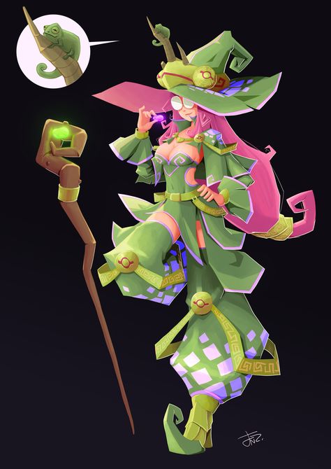 character concept art : chameleon witch, Rattana John Watthanathattri on ArtStation at https://www.artstation.com/artwork/Oo65P6 Chameleon Outfit, Lizard Concept Art, Chameleon Lizardfolk, Chameleon Concept Art, Chameleon Fantasy Art, Watermelon Monster, Chameleon Character, Chameleon Monster, Chameleon Oc